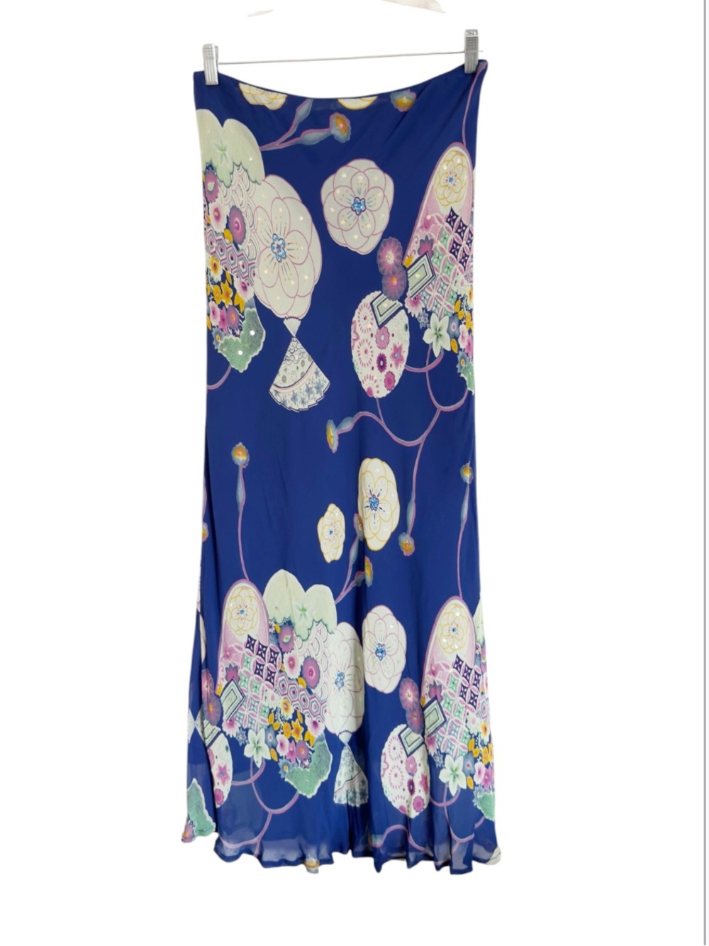 Rene Derhy Collection Blue Floral Sequin Boho Maxi Skirt size XL